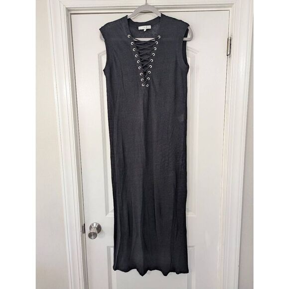 IRO Daisy Dress women's XS black midi‎ ruching LINEN  minimalist - Picture 2 of 7
